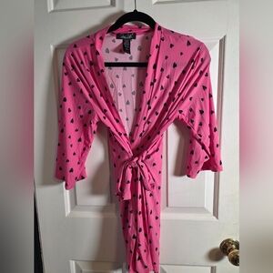 René Rofé Hot Pink Black Hearts Robe Size Small Romance Valentine's Day